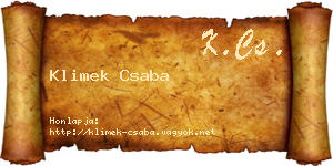 Klimek Csaba névjegykártya